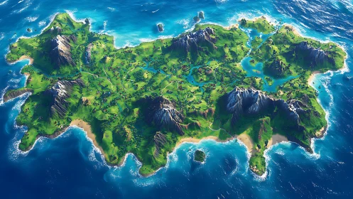 Lush Island Paradise Rising From Turquoise Waters