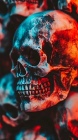 Bicolor illuminated human skull with high contrast chromatic edge lighting