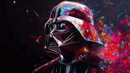 Neon-lit sci fi helmet explodes into vivid abstract color storm.