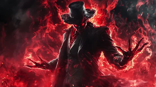 Infernal gentleman in blazing red spectral flames.