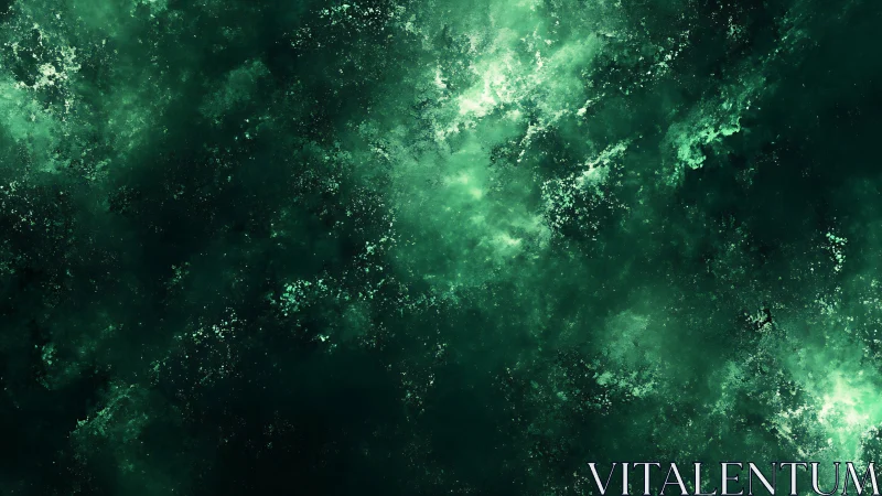 Emerald nebula cloudscape with luminous particulate texture.