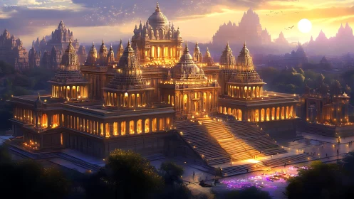 Sunlit temple city rises in cascades of gold and quiet wonder