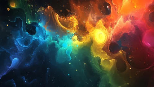 Cosmic nebula swirl in vibrant rainbow color spectrum.