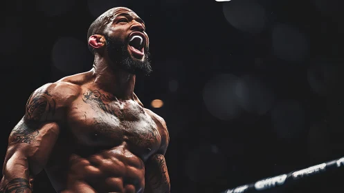 Triumphant Athletic Moment Captured in Dramatic Theatrical Lighting.