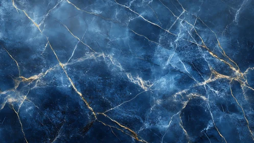 Elegant deep blue marble texture with gold veins, abstract style.