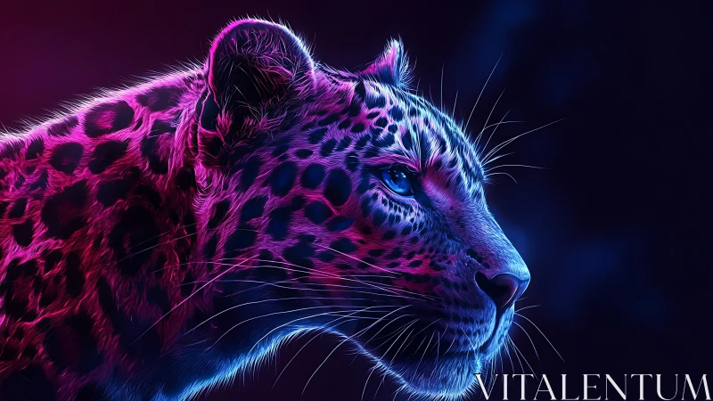 Neon Leopard Profile in Magenta and Blue Light.
