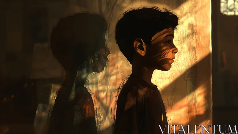 Silhouetted youth with translucent overlay shadow.