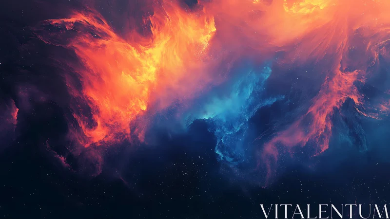 Celestial firestorms collide in a cosmic dusk ballet.