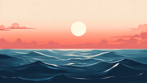 Gentle ocean sunset with rolling waves and a quiet glow.