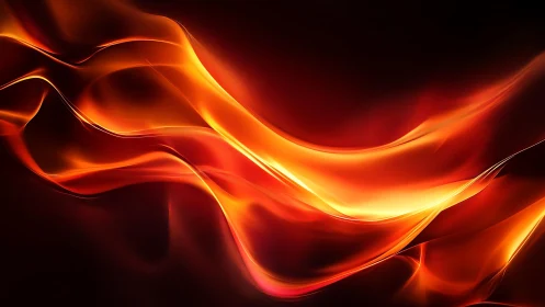 Abstract flowing orange and red light waves in digital art style.