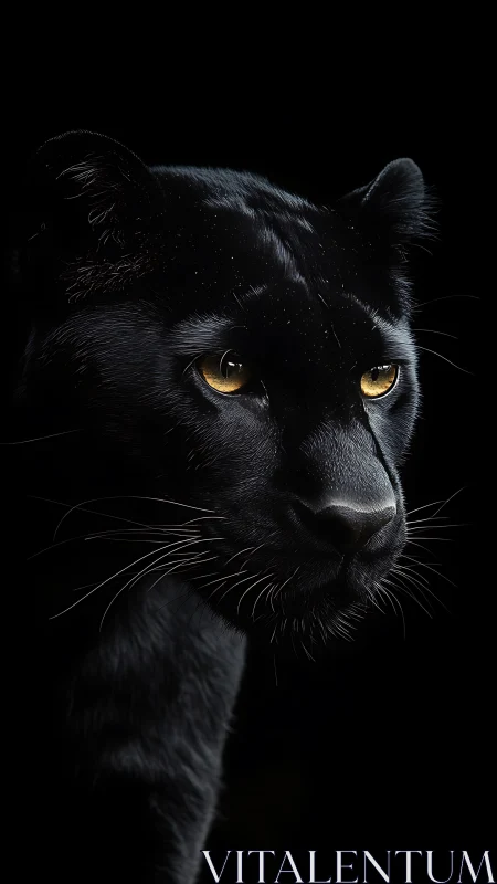 Black Panther with Golden Eyes Against Dark Background.