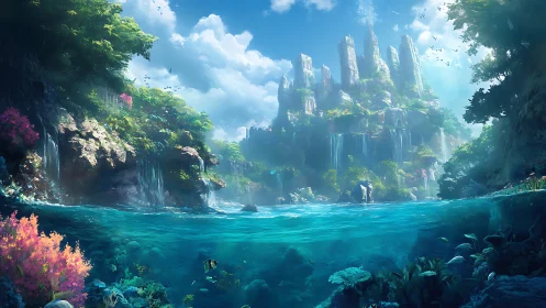 Sunken Majesty: Where Ancient Towers Meet Aquamarine.