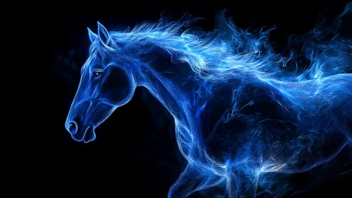 Neon energy horse profile in luminous digital linework composition.