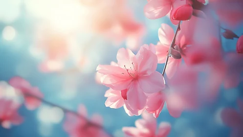 Delicate Pink Blossoms Dancing in Sunlight.