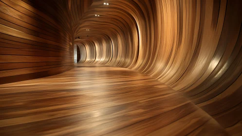 Curved wooden tunnel corridor with smooth flowing walls.