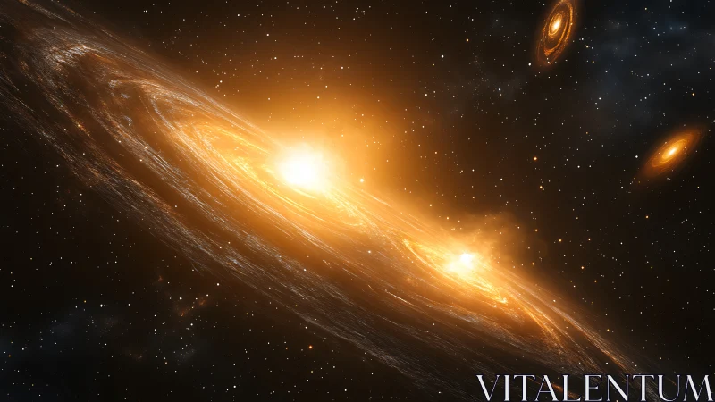 Golden spiral galaxy erupts with twin luminous cores.