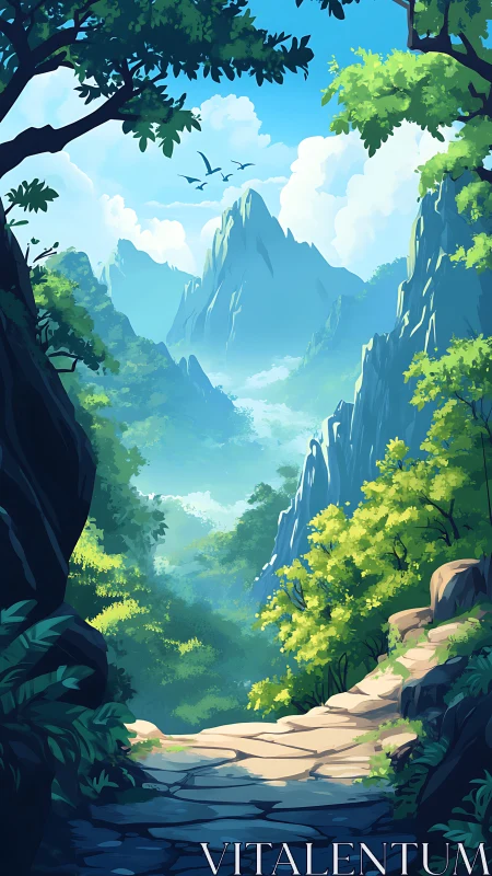 Mountain Valley Canyon with Layered Atmospheric Perspective.