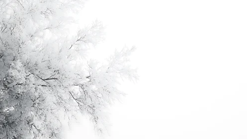 Frost-covered tree branches in serene minimalist winter scene.