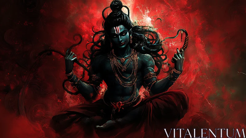 Divine warrior figure emerges from turbulent crimson vortex