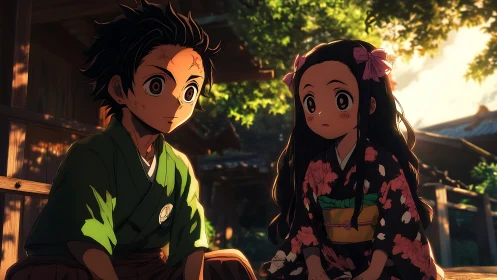 Soft summer sunlight hushes two anime siblings into wonder