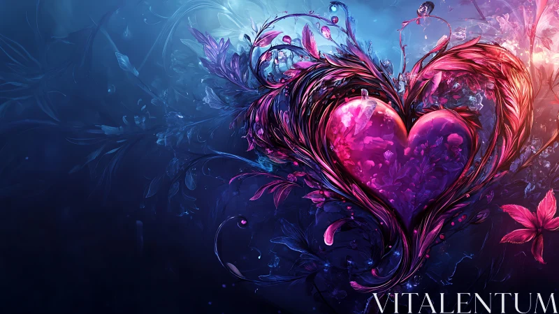 Radiant Crystalline Heart: Neon Luminescence with Intricate Particle Architecture