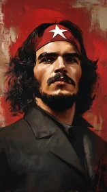 Revolutionary portrait with red headband and white star emblem.