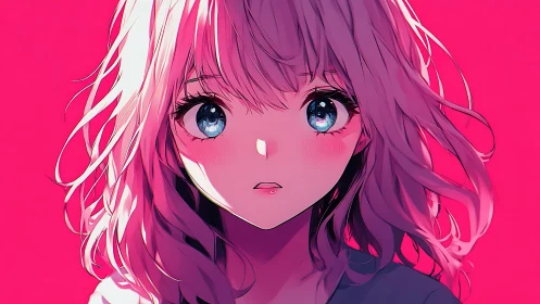 Neon-lit anime portrait of wistful girl with vivid eyes.