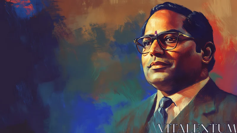 Radiant suited thinker in swirling aurora of bold colors.