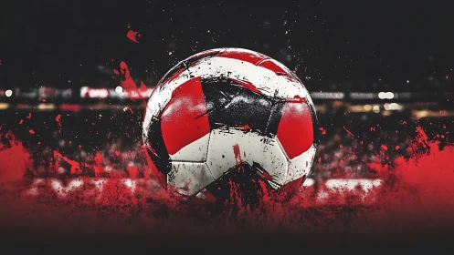 Dynamic red and white football exploding through motion blur