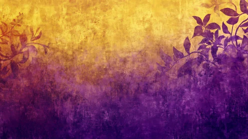 Purple floral silhouettes on textured golden gradient background.