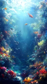 Sunlit coral canyon reveals vibrant tropical reef life