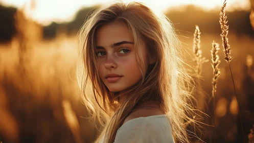Backlit portrait in golden-hour field using shallow depth of field