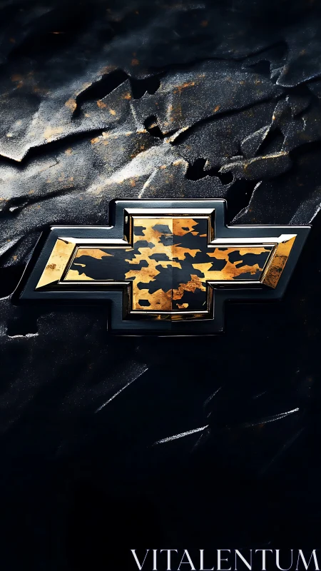 Metallic bowtie emblem set against textured obsidian field