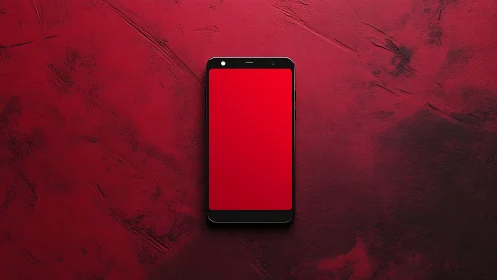 Modern Smartphone Display Against Textured Crimson Wall Surface