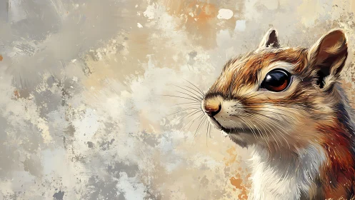 Chipmunk portrait shimmers against abstract textured backdrop.