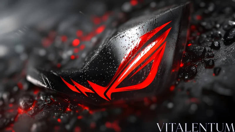 Futuristic red and black gaming emblem in high-contrast lighting.
