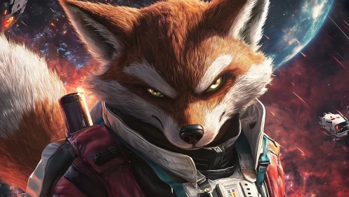 Starfox pilot locks target amid burning cosmic battlefield.