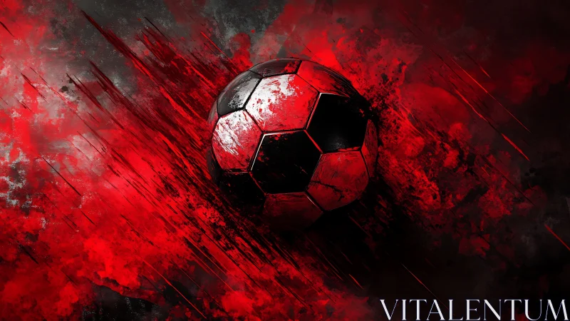 Red and black soccer ball rendered within dynamic paint streaks