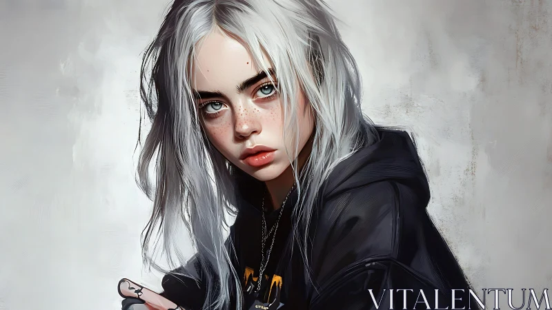 Storm-eyed girl in ink-black hoodie and silver-wind hair.