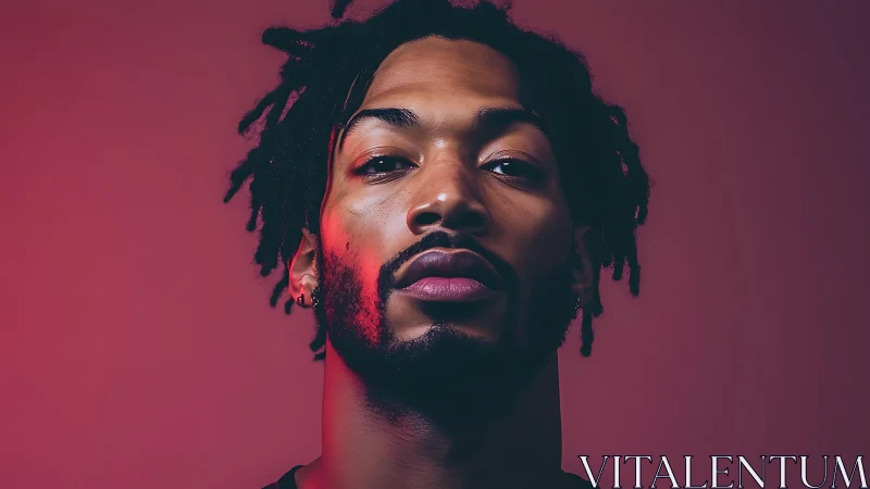 Confident portrait glows with bold red light and calm strength