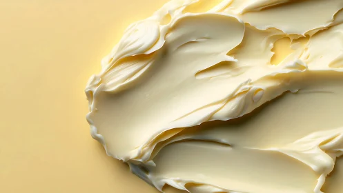 Creamy butter smear in smooth pale yellow closeup abstract.