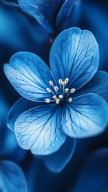 Delicate blue flower with intricate vein details in soft focus.