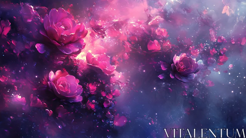 Neon Floral Explosion With Glowing Pink Roses.