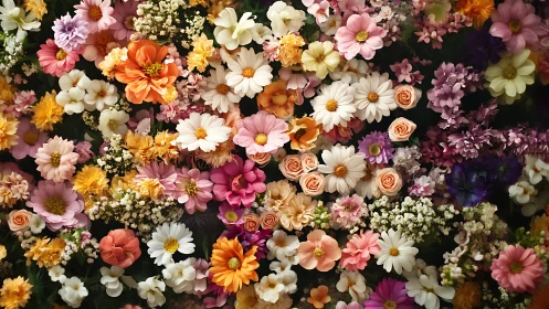 Dense floral arrangement overhead shot composition.