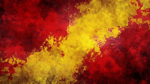 Abstract red and yellow paint clouds in diagonal motion.