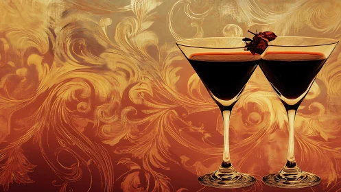 Twin Elegance: Cocktails Toast Against Baroque Flame