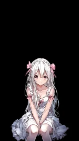 Moonlit ribbon girl adrift in a sea of quiet midnight.