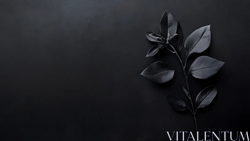 Monochrome botanical stem on dark textured surface.