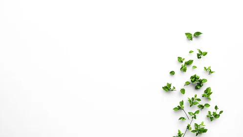 Diagonal cluster of mint sprigs on high key white background