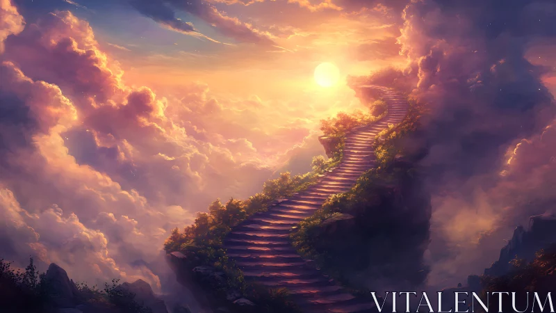 Sunrise stairway carves a glowing path through dreaming clouds